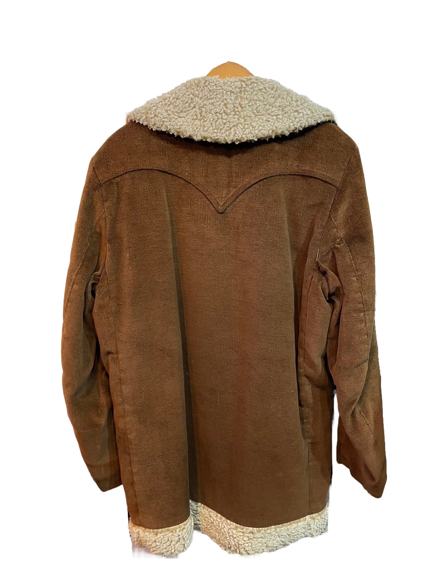 1970s Brown Western Cut Brushed Corduroy Sherpa Jacket