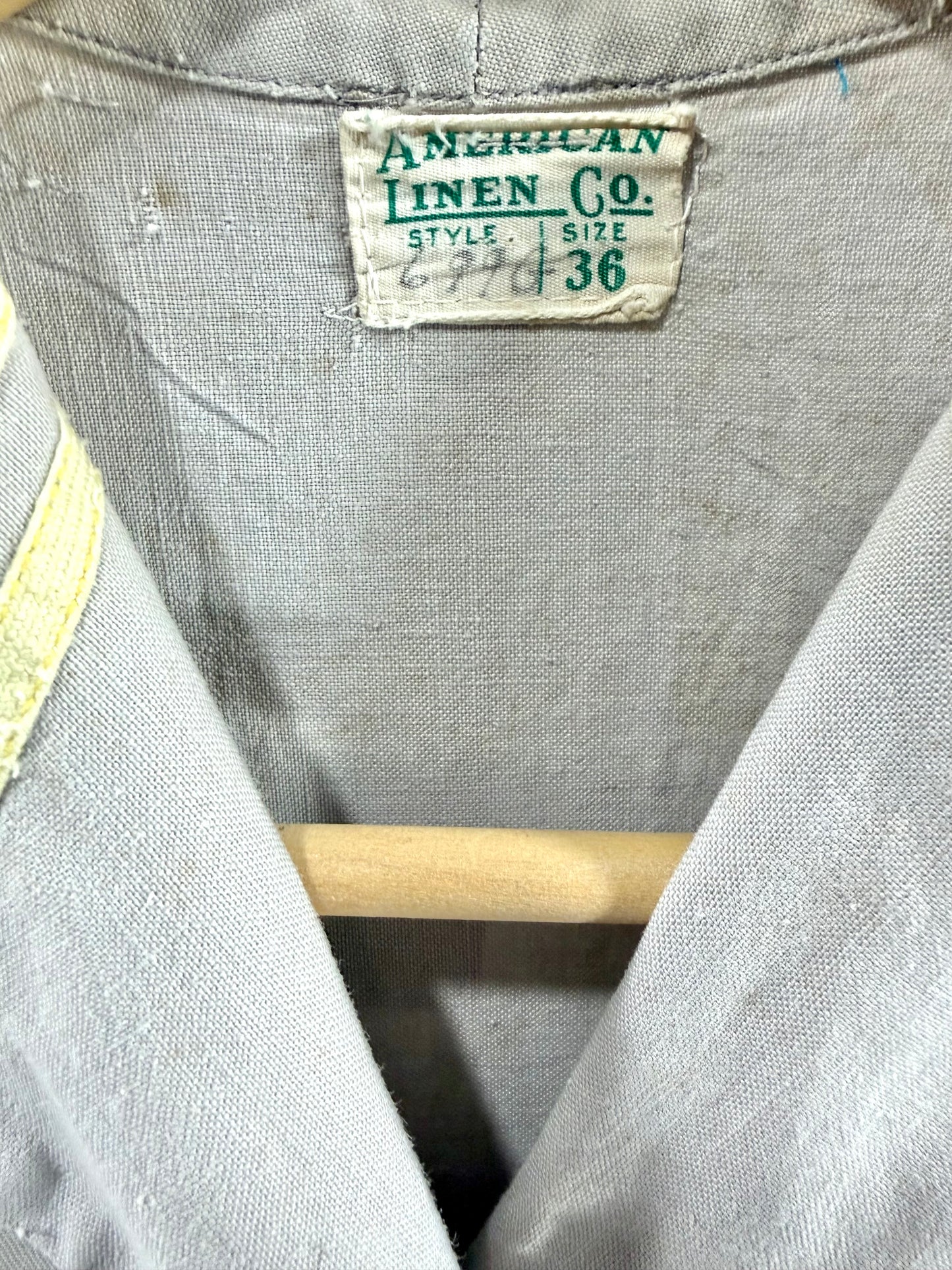 1930s Gray Distressed Cotton Uniform Smock Dress