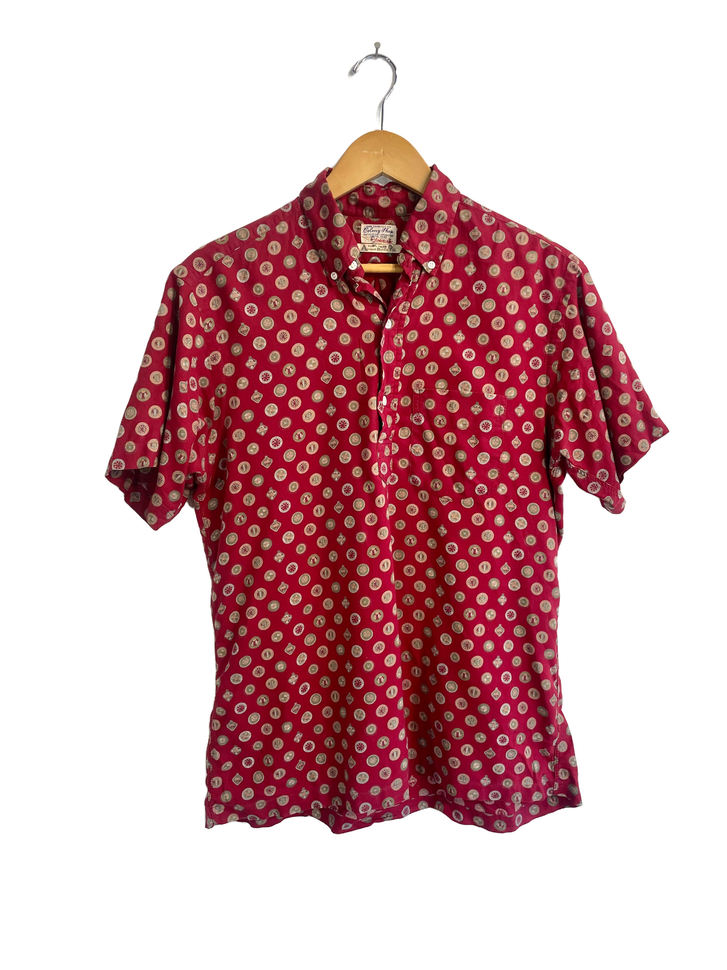 1950s Burgundy Medallion Cotton Oxford Popover Shirt