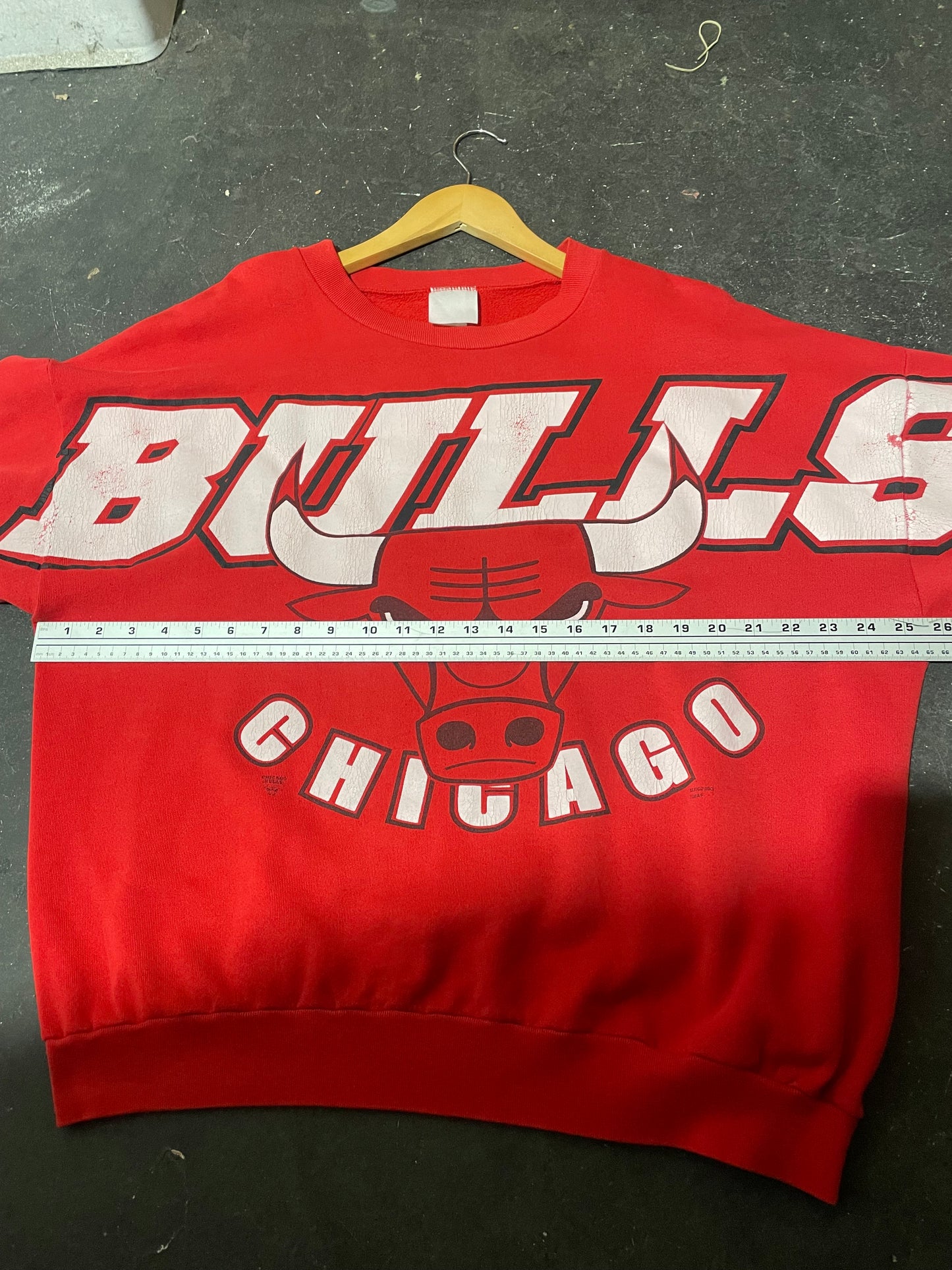 1990s Red Chicago Bulls Big Spellout Crewneck