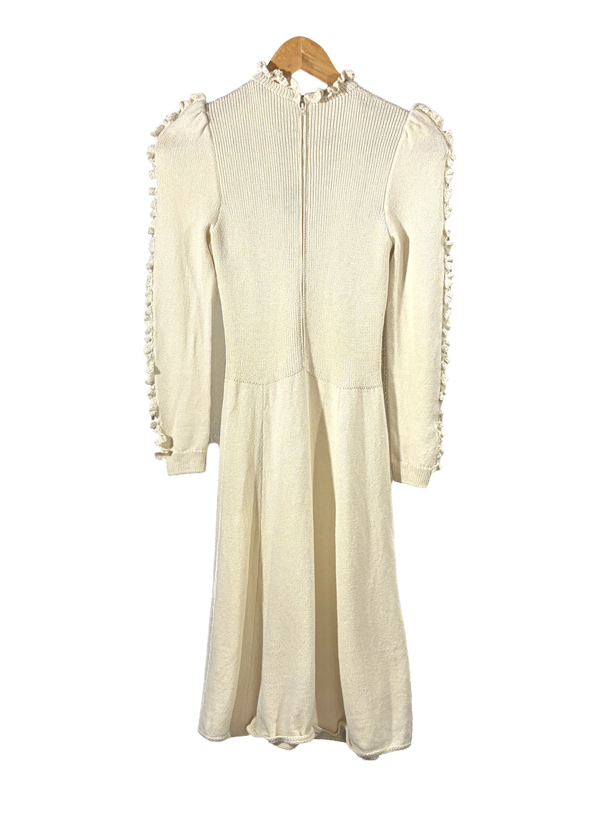 1970s Cream ’St. John’ Knit Ruffle Sweater Dress
