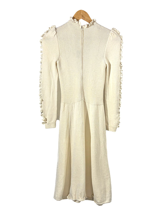 1970s Cream ’St. John’ Knit Ruffle Sweater Dress