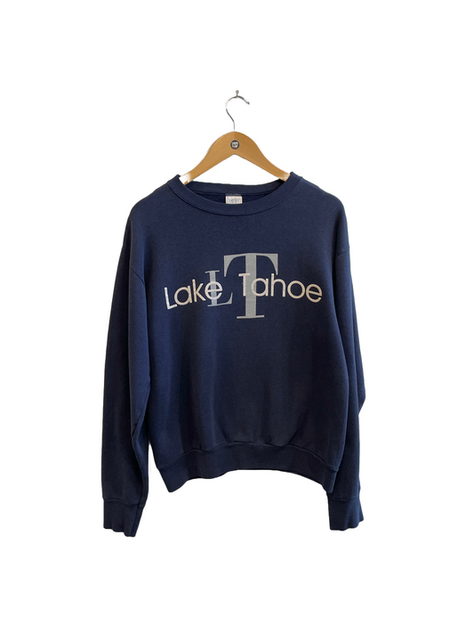 1990s Navy Calvin-Inspired Lake Tahoe Logo Sweatshirt