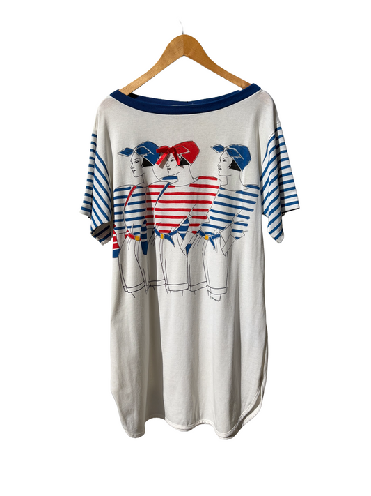 1990 Lady Print Striped Tee Dress