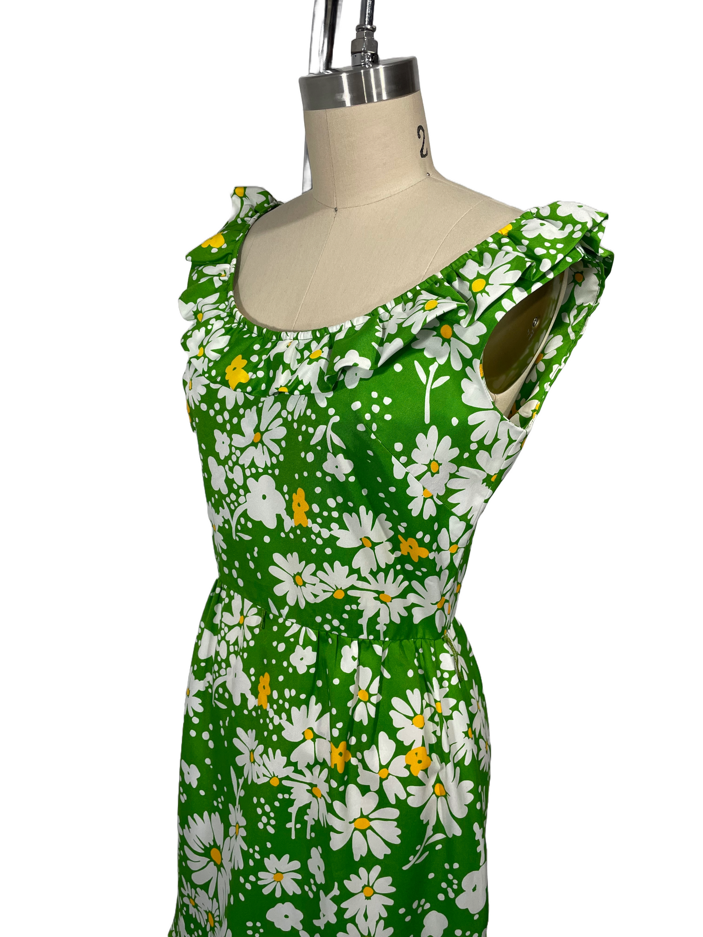 1970s Green Pop Art Ruffle Dress