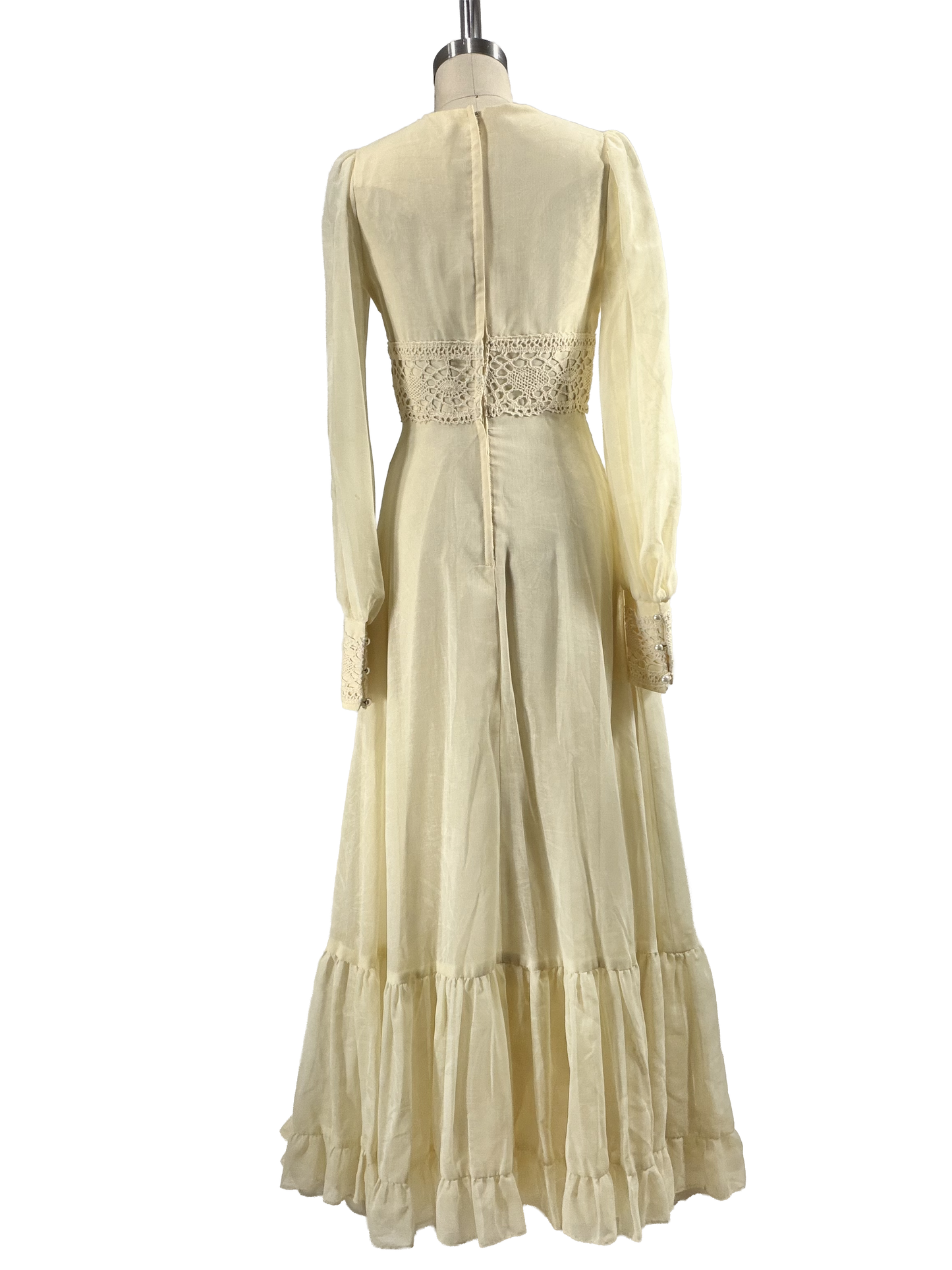 1970s Cream Gunne-Replica Edwardian-Inspired Bohemian Bridal Gown