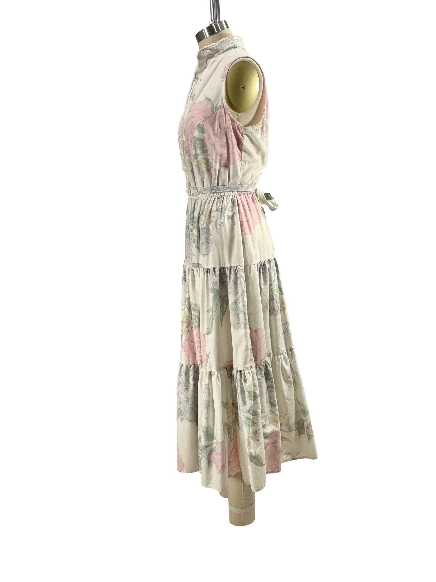 1980s White Floral Lace Pearly Trim Cotton Summer Dress