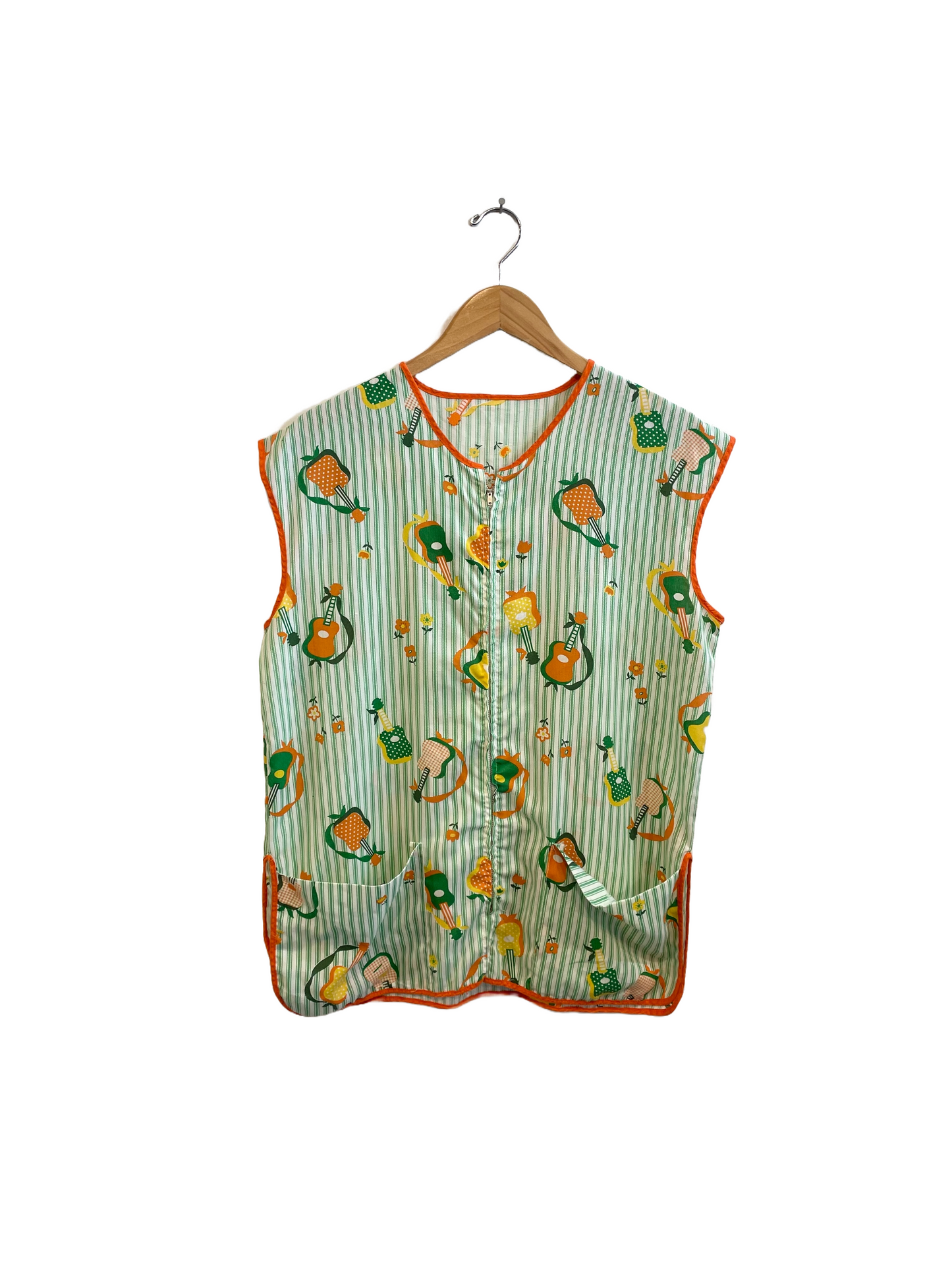 1960s Green Orange Yellow Guitar Stripe Novelty Zip Smock