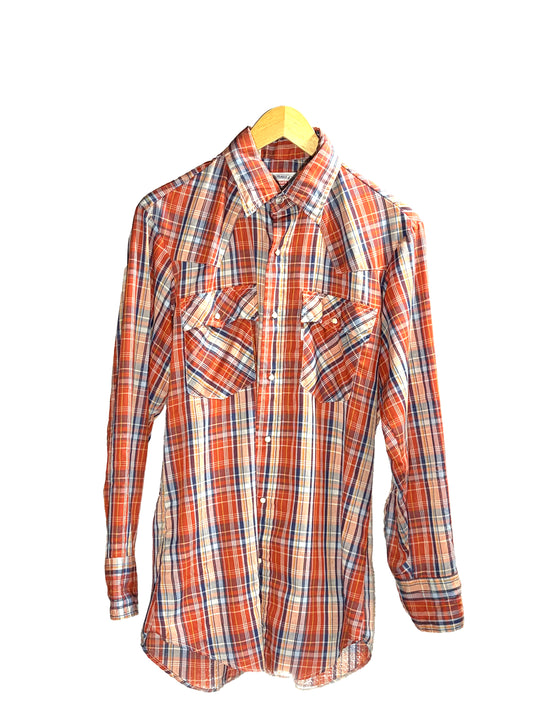 1970s Red Blue Gold Check Levi’s Snap Western Shirt