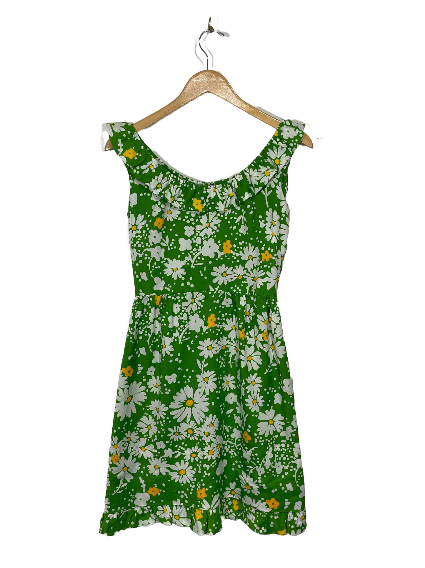 1970s Green Pop Art Ruffle Dress