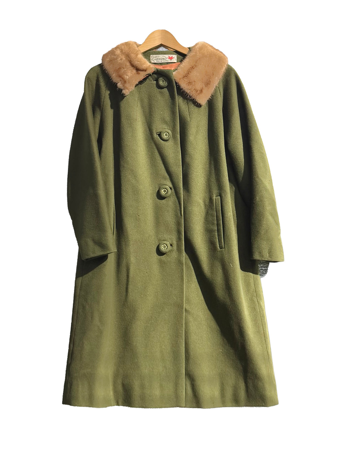 1960s Deep Green Fur Accent Classic Coat