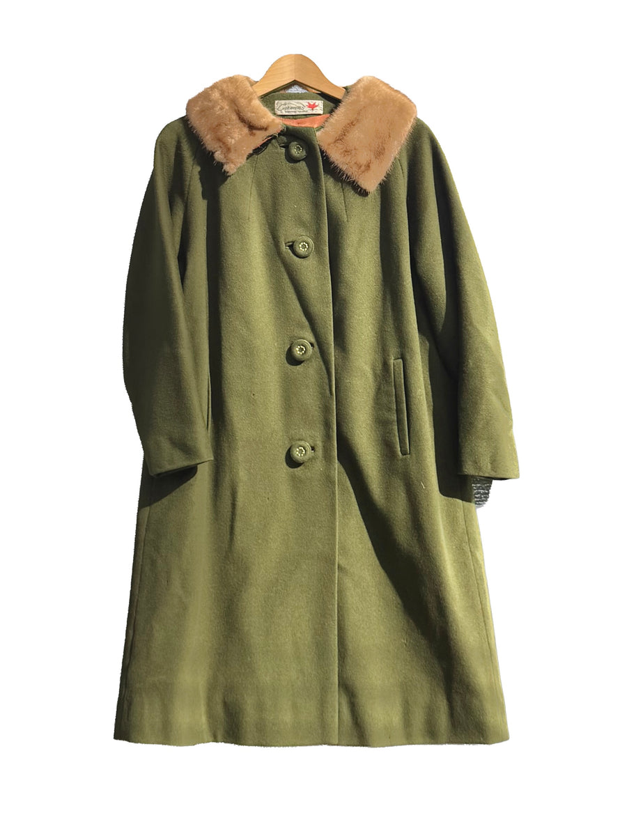 1960s Deep Green Fur Accent Classic Coat