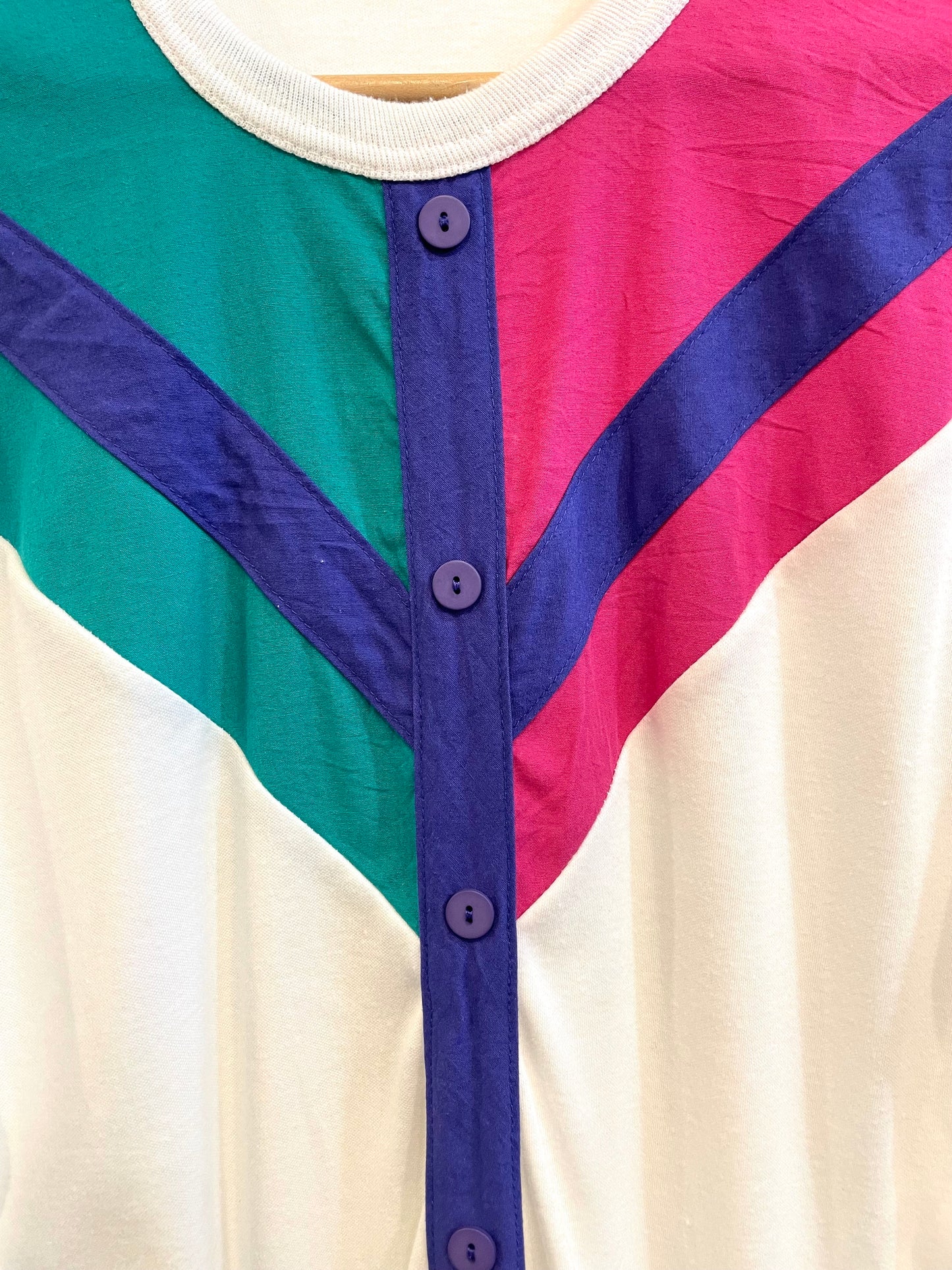 1980s White Jewel Tone Colorblock Banded Tee