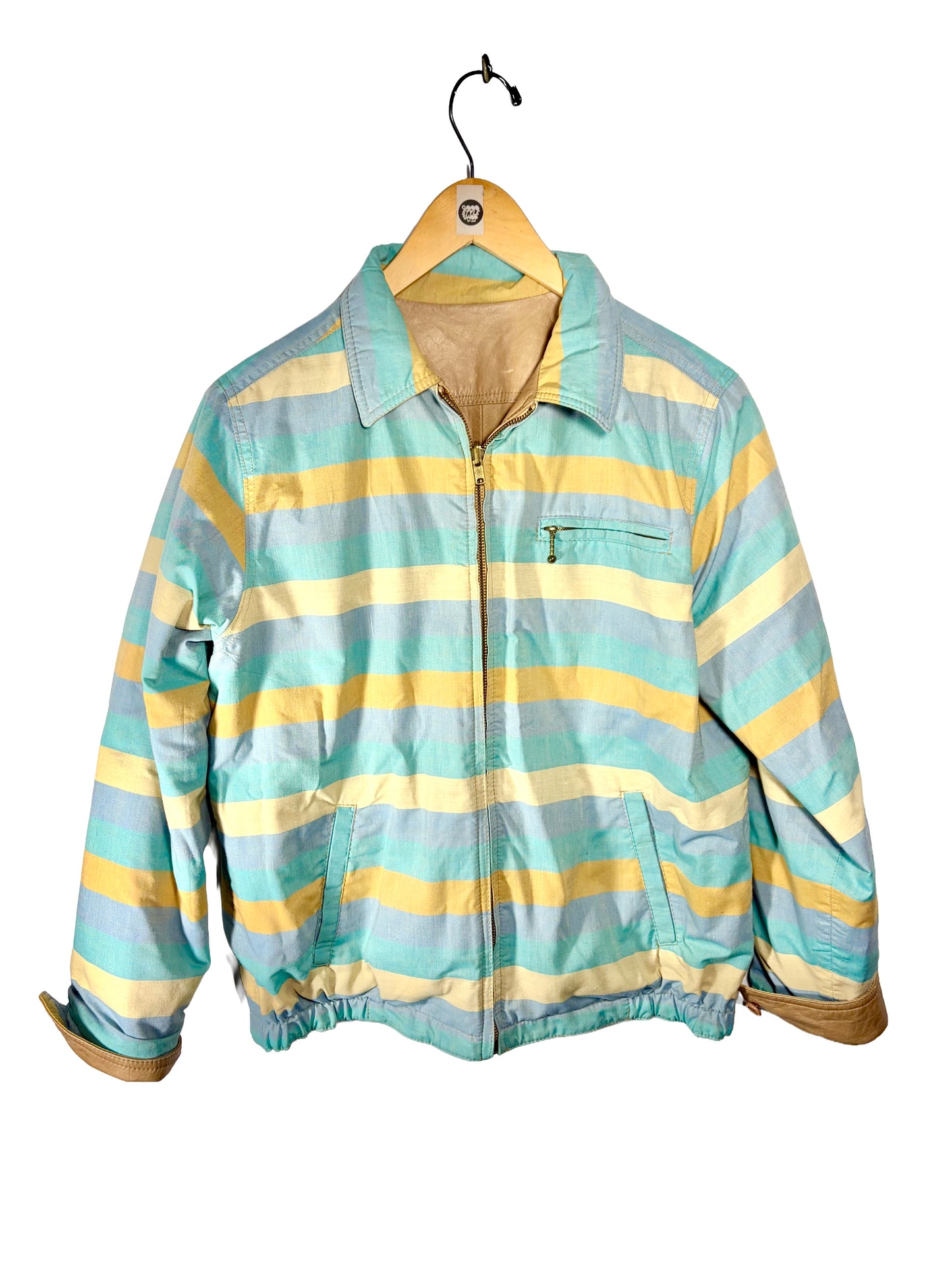 1950s Almond Leather Seabreeze Stripes REVERSIBLE Zip Rickey Jacket