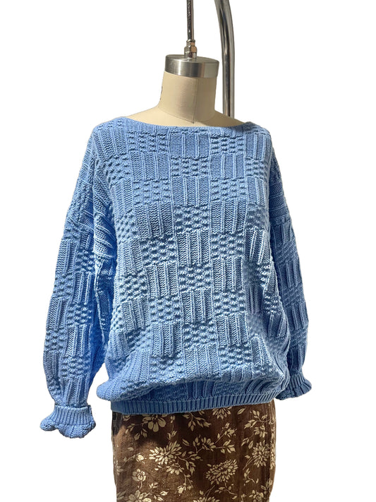 1980s Periwinkle Cotton Textured Boatneck Sweater