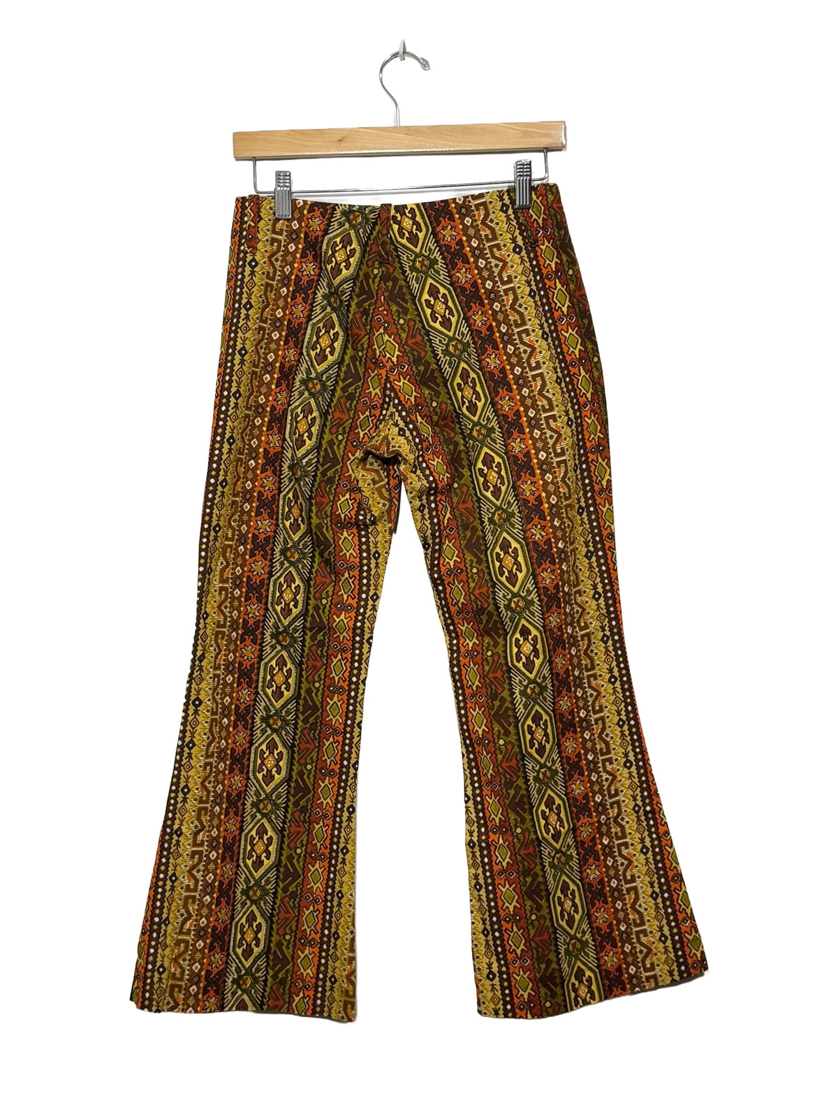 1960s Earth Tones Printed Cotton Bell Pants