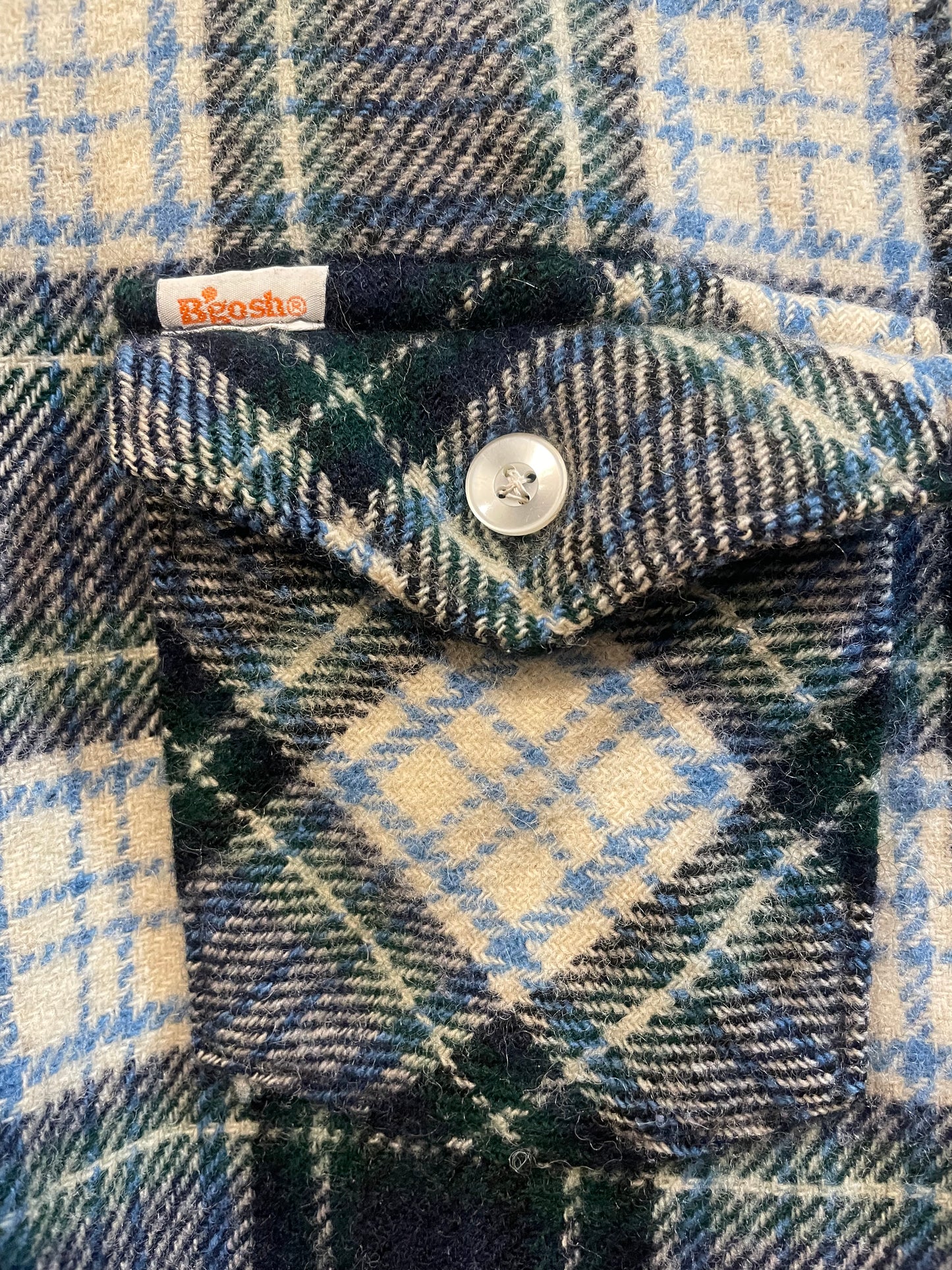 1970s Dark Blue and Green B'Gosh Wool Flannel Shirt