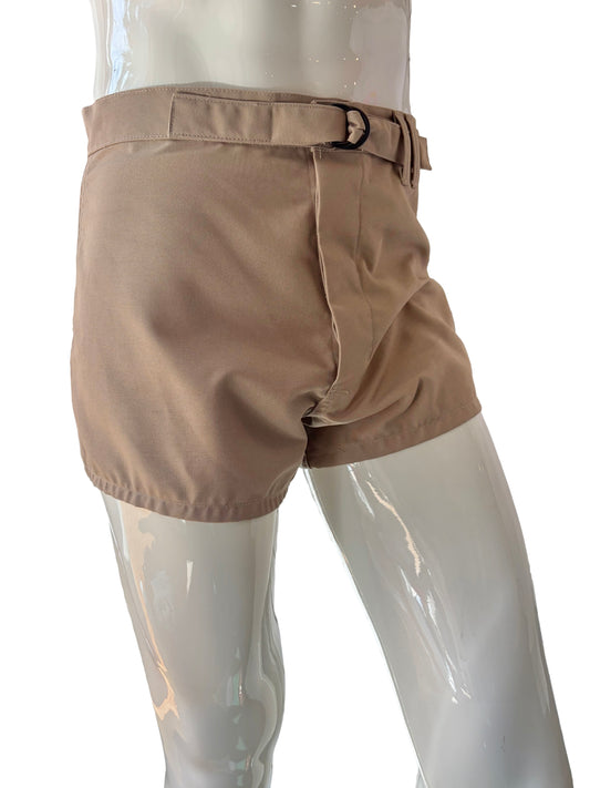 2000s Khaki Poly-Cotton Twill Belted Active Uniform Shorts