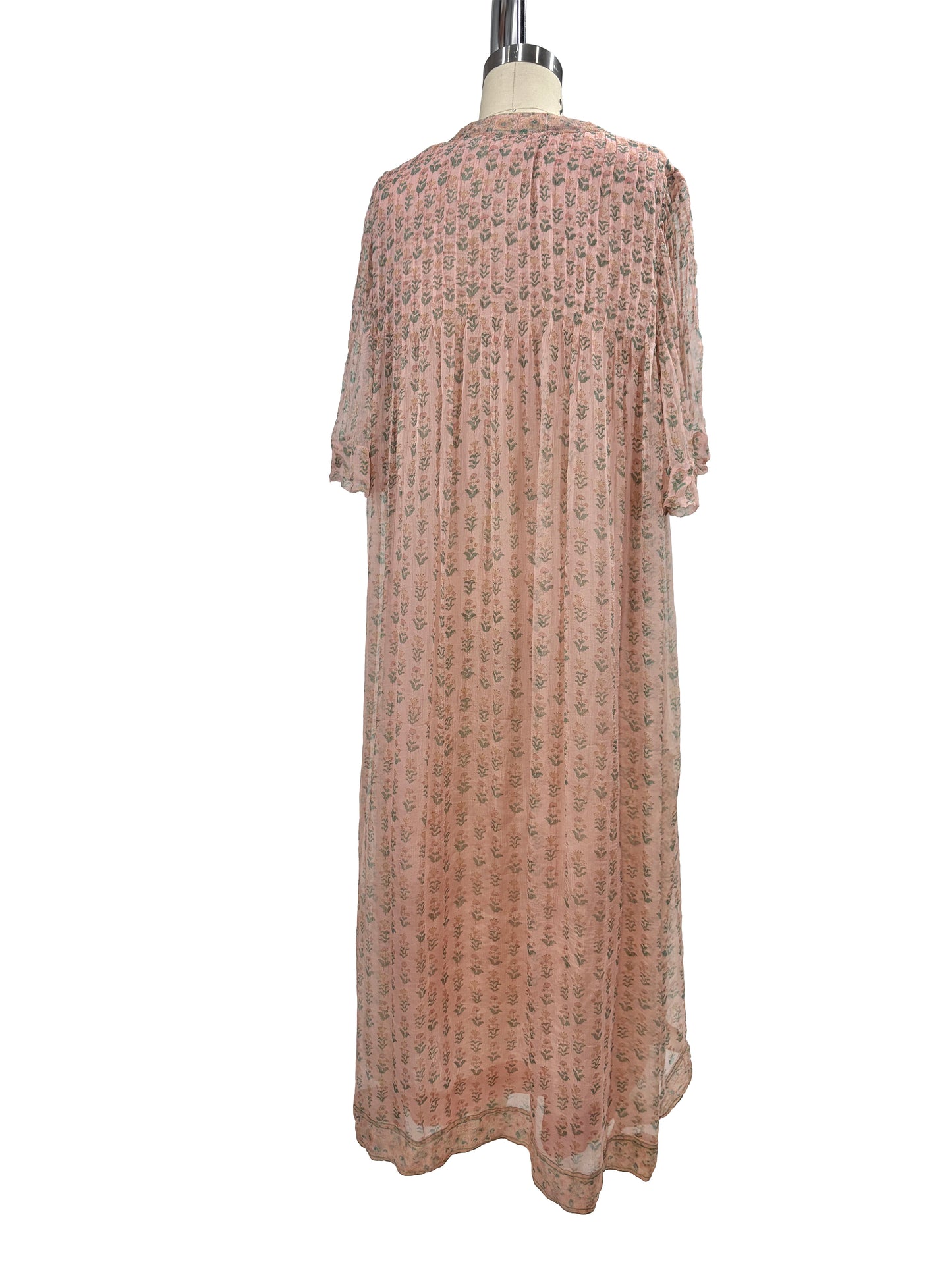 1970s Pink Indian Diaphanous Silk Maxi Dress