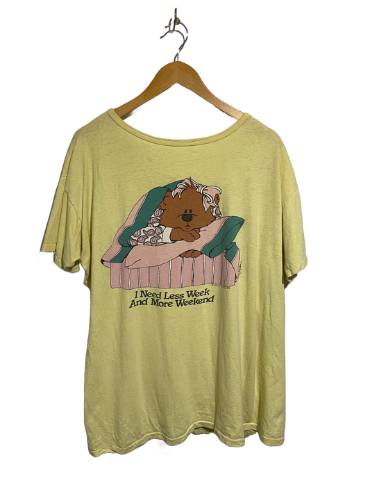 1980s Pale Yellow ‘Need More Weekend’ Bear PJ Tee