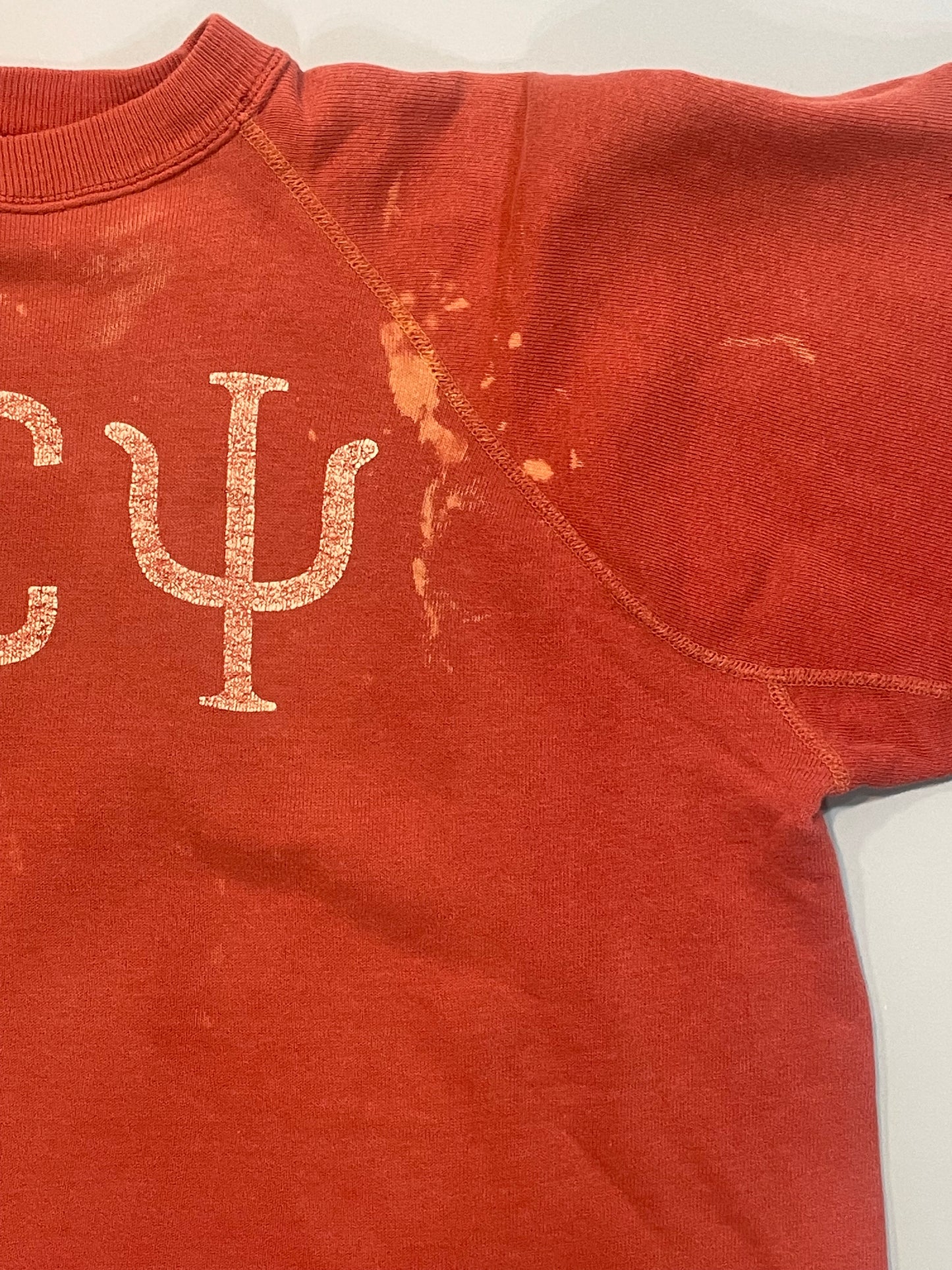 1960s Cut-Off Faded Red Shredded Greek Sweatshirt