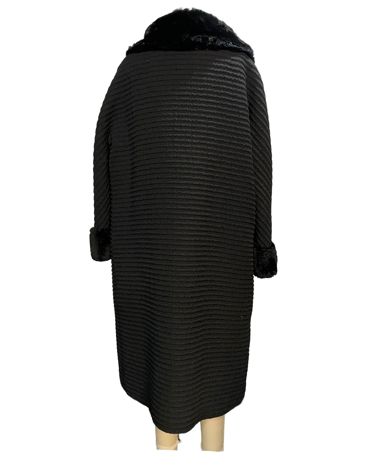 1960s Black Wool Fur Trim Tailored Coat