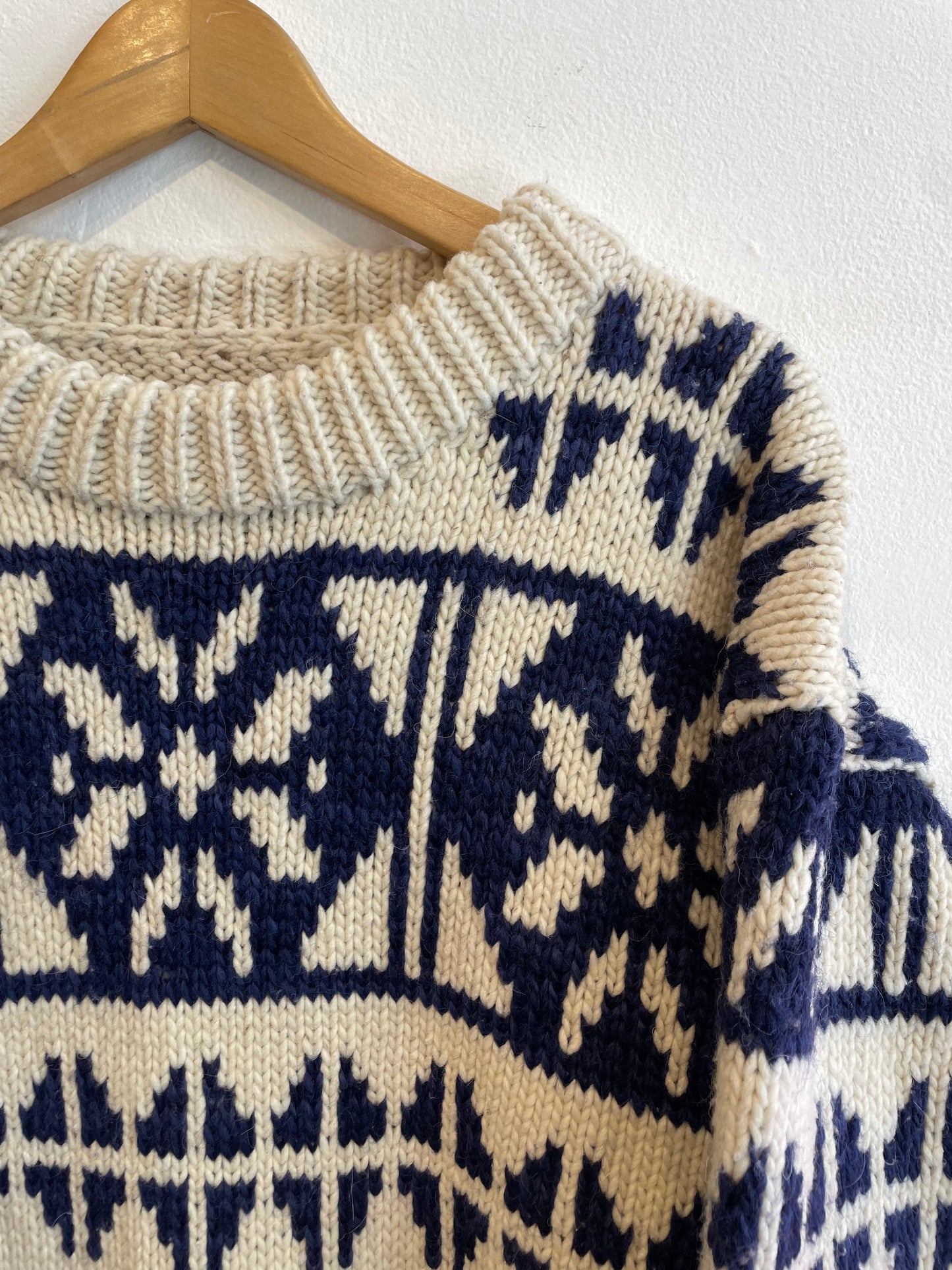 1990s Chunky Cream Navy Wool Sweater