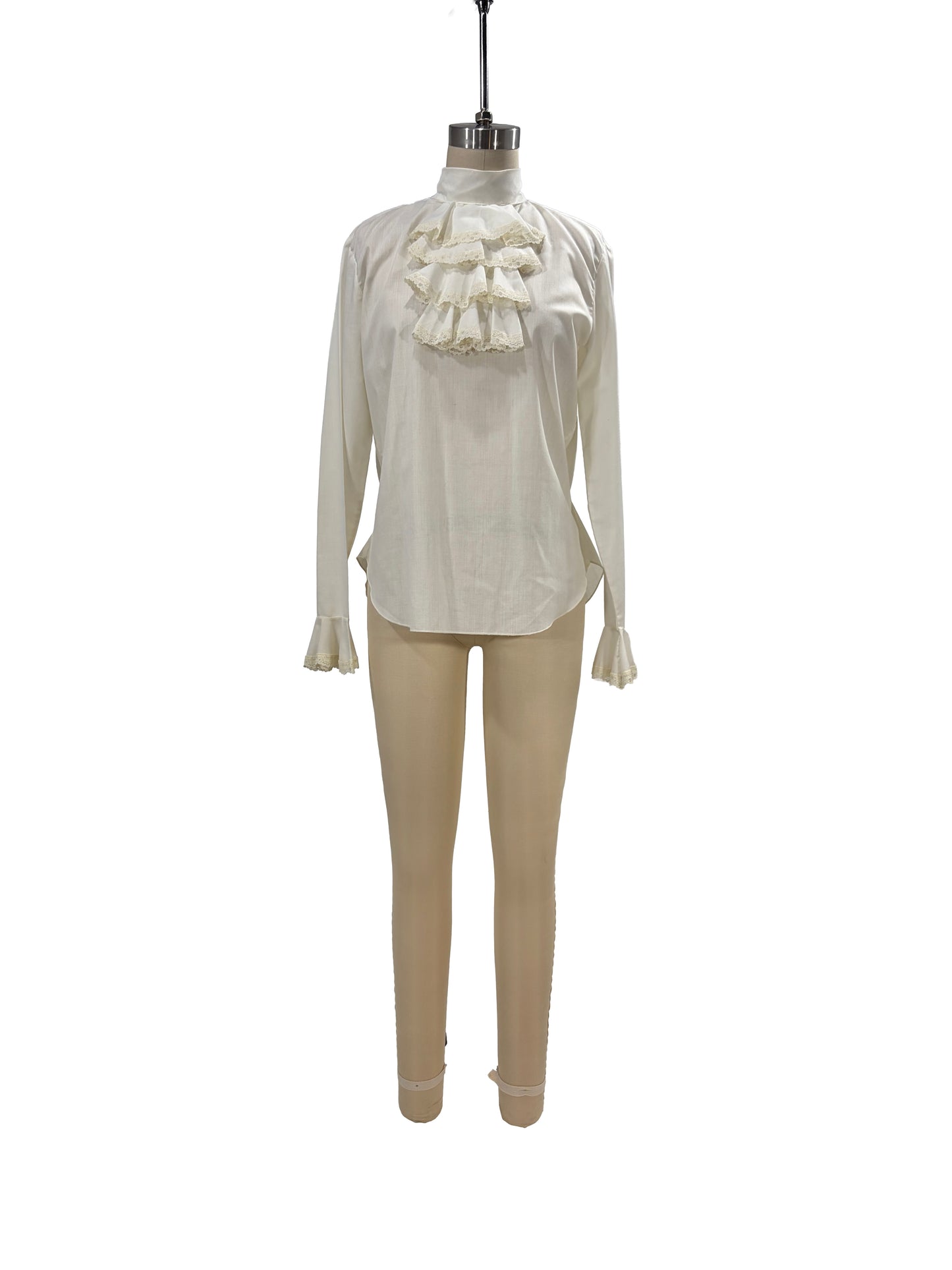 1970s White Ruffle Button-Back Blouse