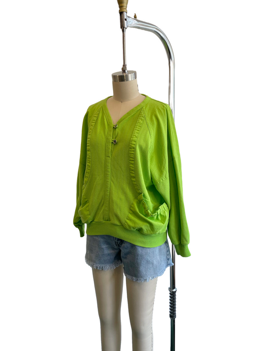 1980s Lime Green Chevron Textured Double Pocket Pullover Shirt