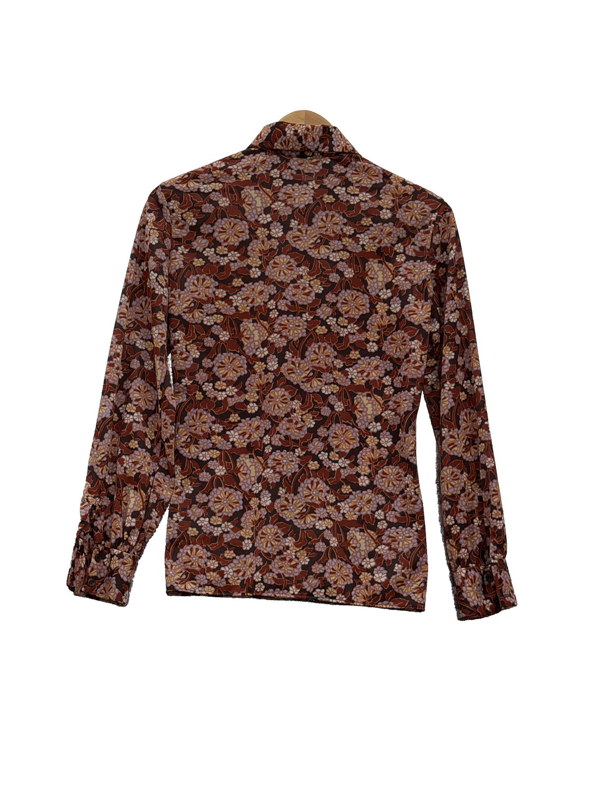 1970s Brown Floral Nylon Shirt