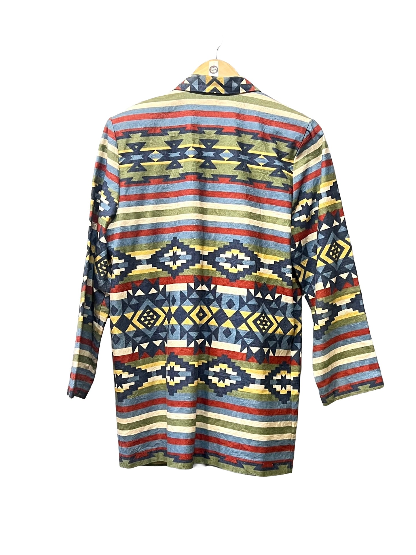 1990s Bold Earthtones Flocked Cotton Concho Button Oversized Blazer