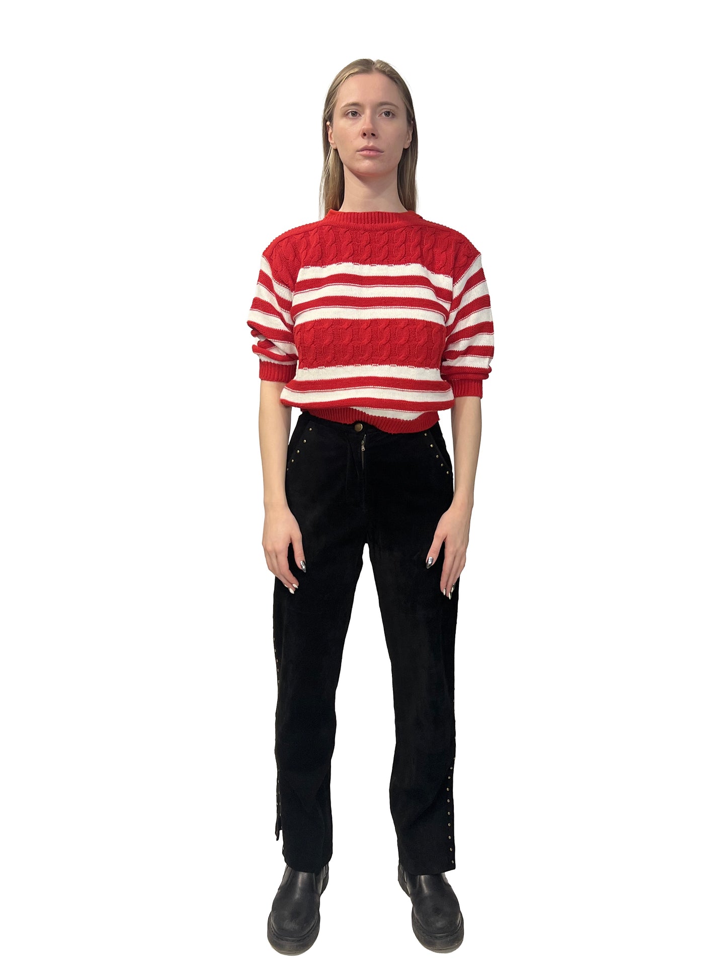1980s Red White Striped Cropped Cotton Sweater