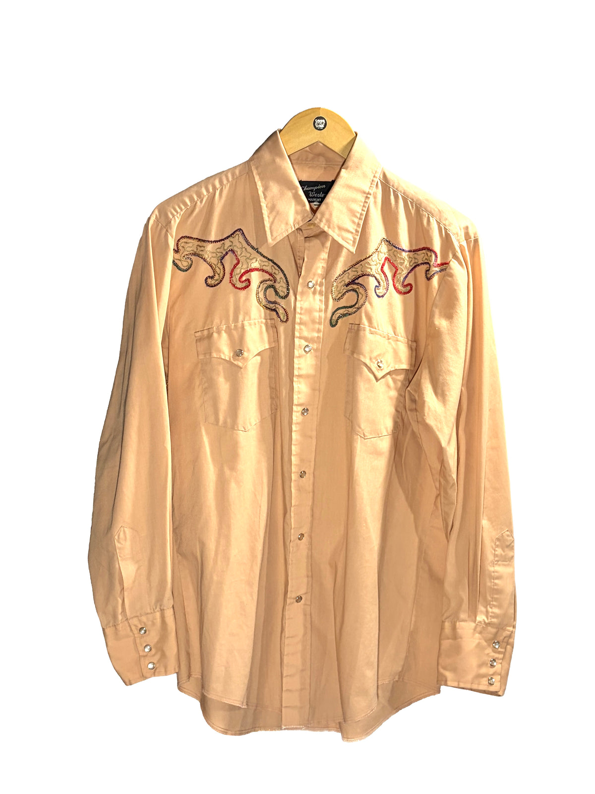 1970s Terracotta Multicolor Embroidered Snap Western Shirt