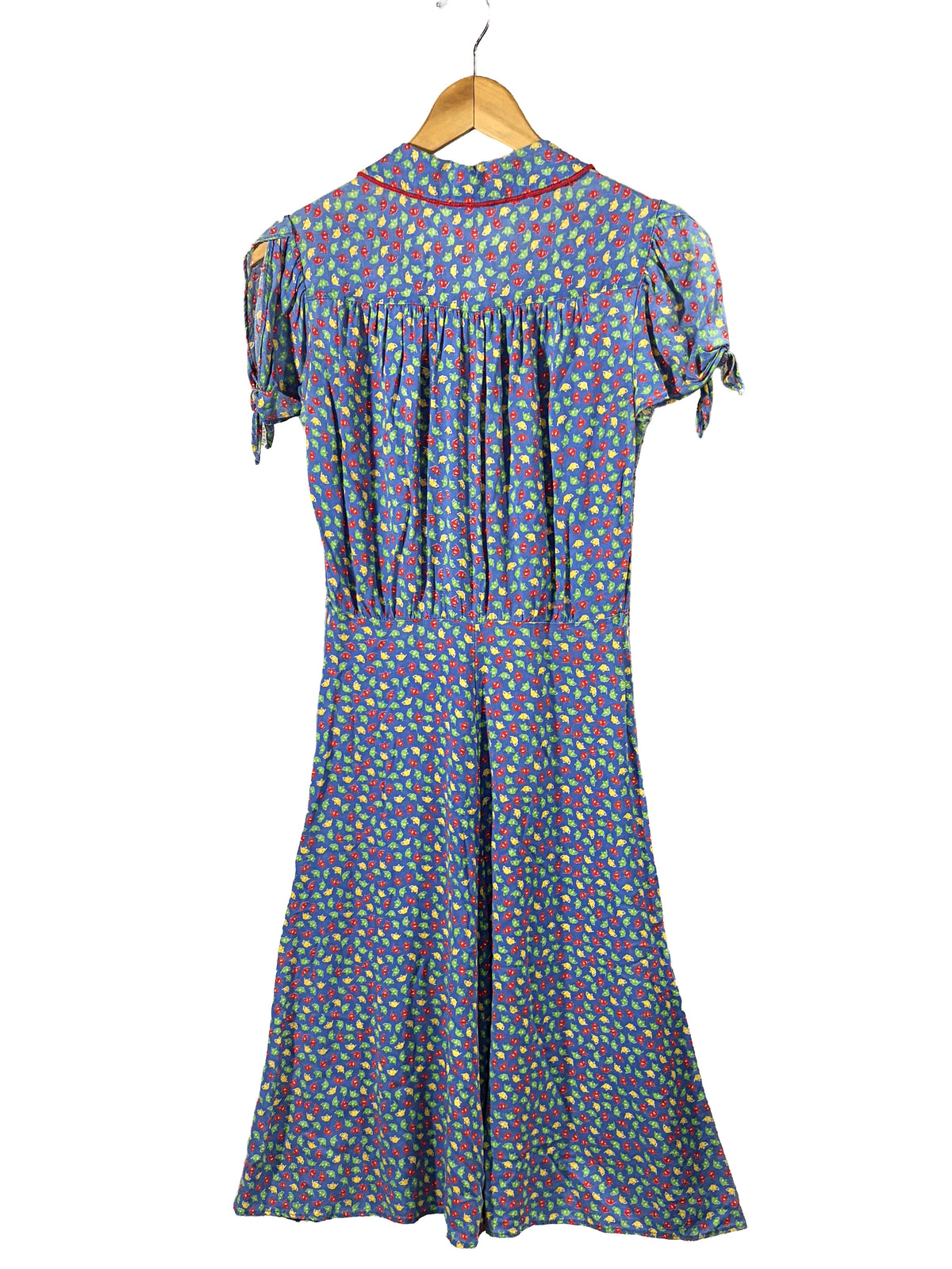 1930s Blue Depression-Era Teacup Print Rayon Dress