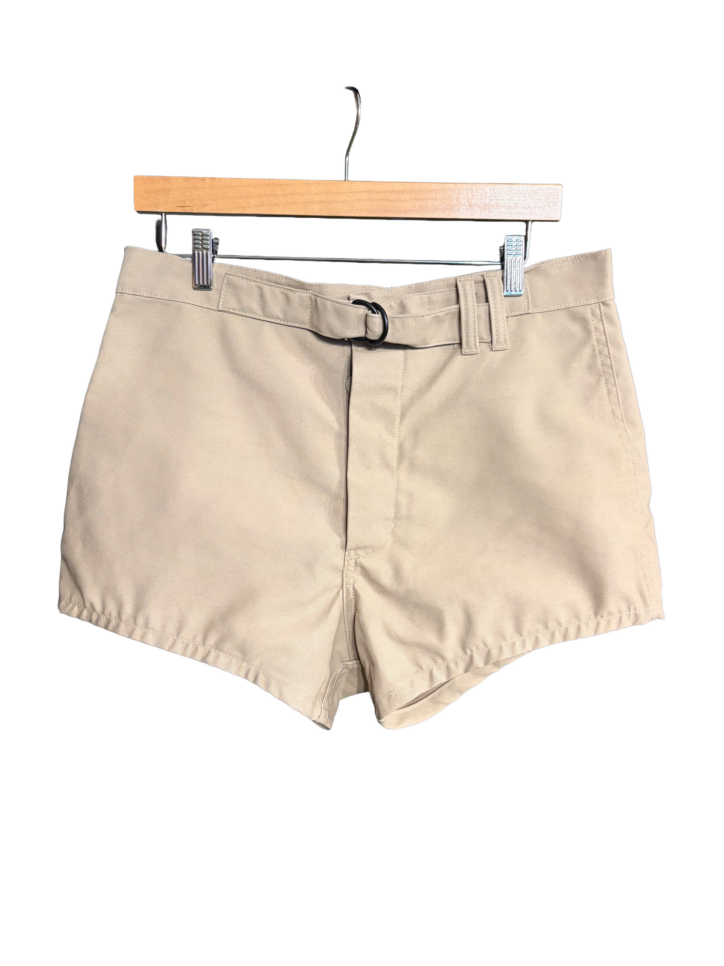 2000s Khaki Poly-Cotton Twill Belted Active Uniform Shorts