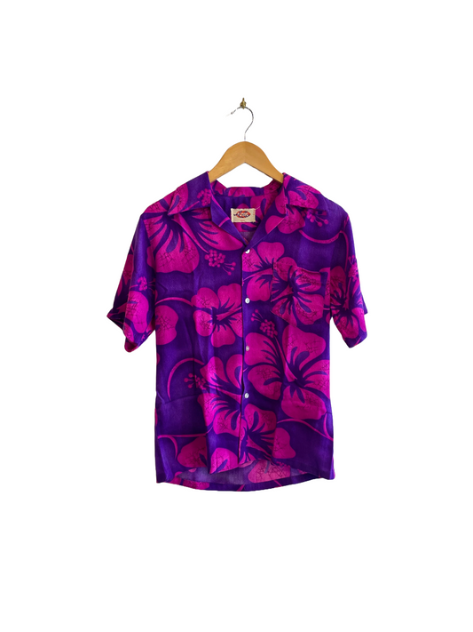 1970s Fluorescent Purple Pink ‘Pomaré Hawaii’ Men’s Hawaiian Shirt