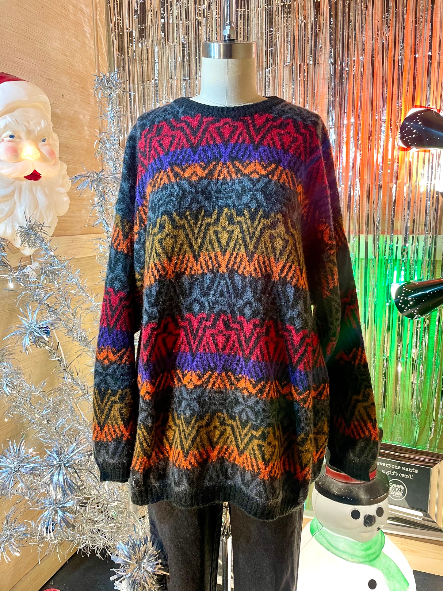 1980s Benetton Mulitcolor Thunderbird Intarsia Acrylic Knit Sweater