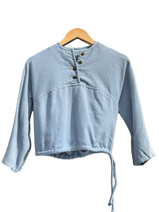 1960s Blue Wool Side Tie Buttoned Blouse