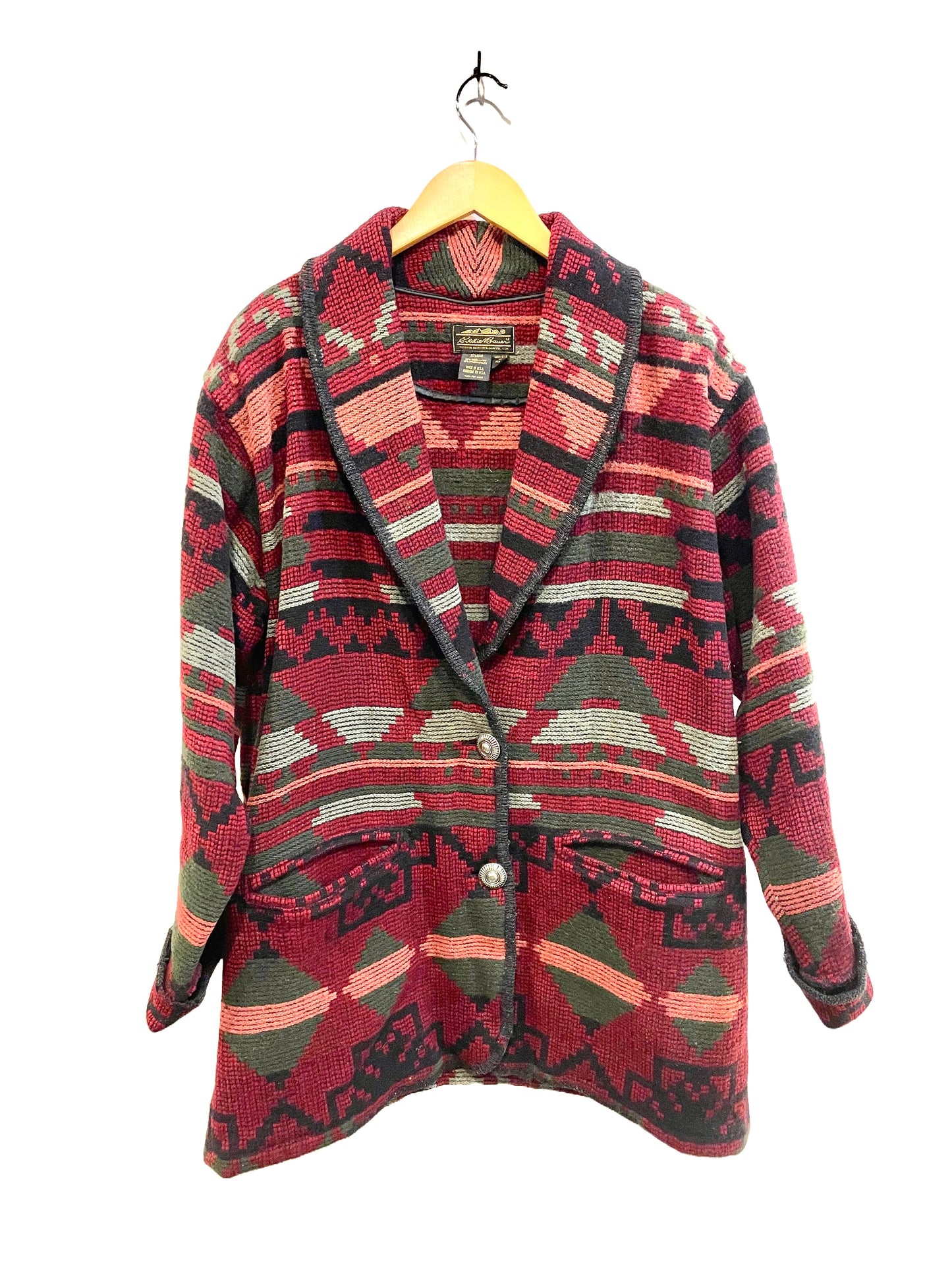 1990s Maroon Deep Tones Blanket Wool Shawl Collar Coat