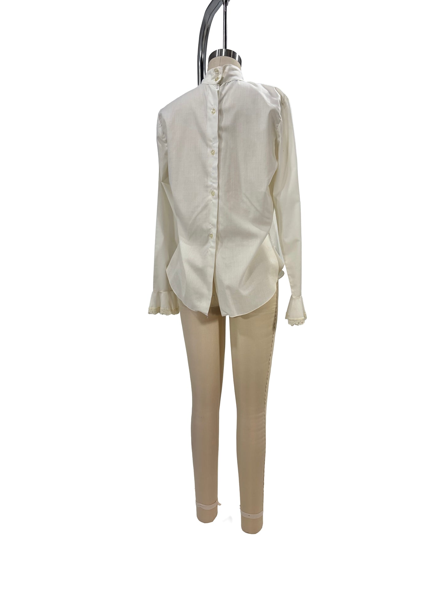 1970s White Ruffle Button-Back Blouse