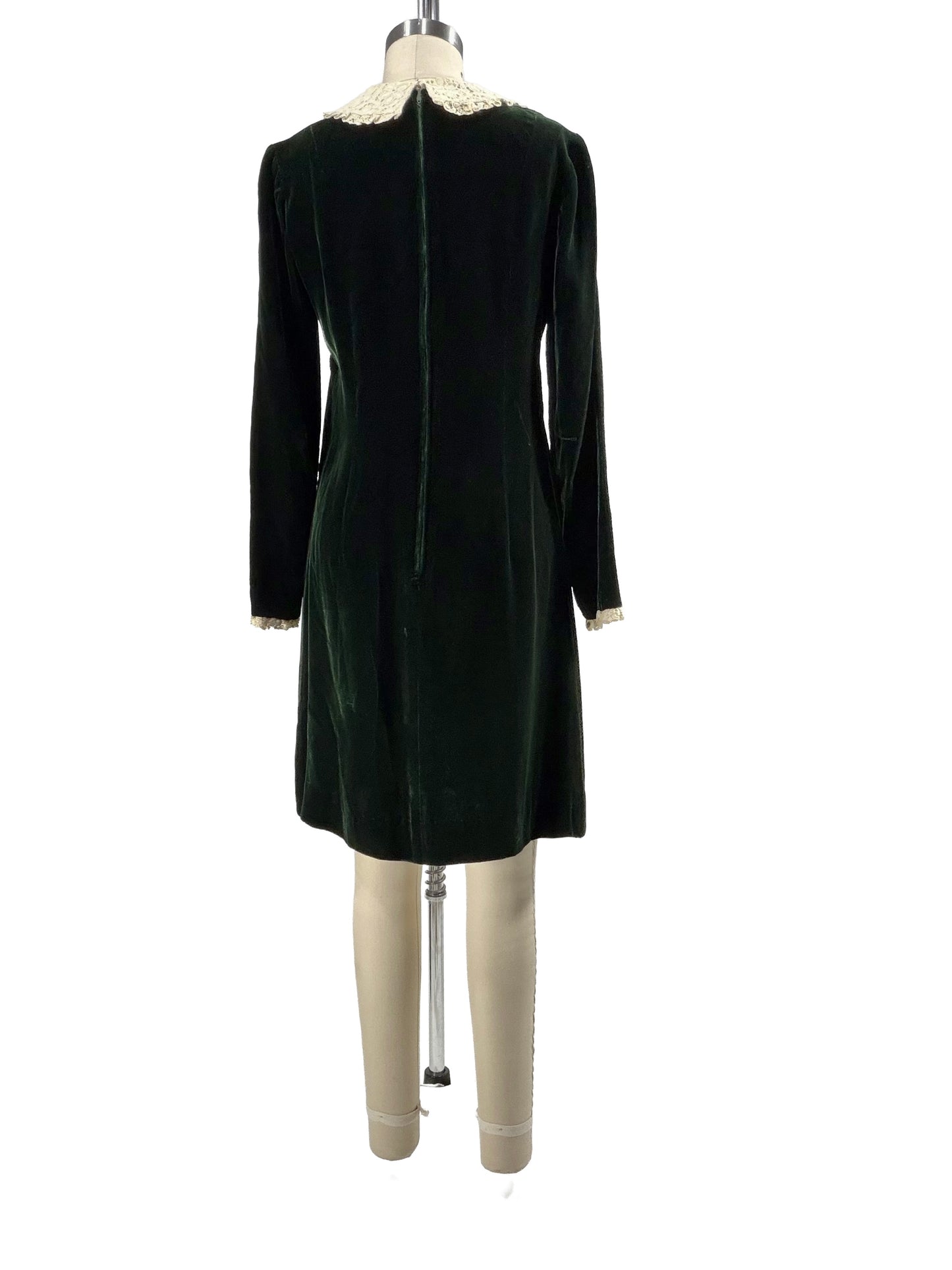 1970s Deep Green Velvet Babydoll Mini Dress