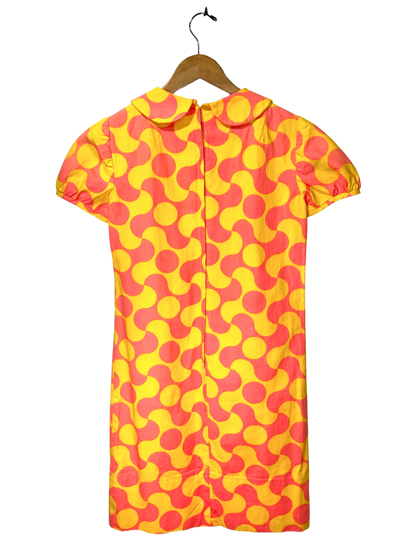 1960s Fluorescent Yellow Pink Op-Art Cotton Weave Shift Dress
