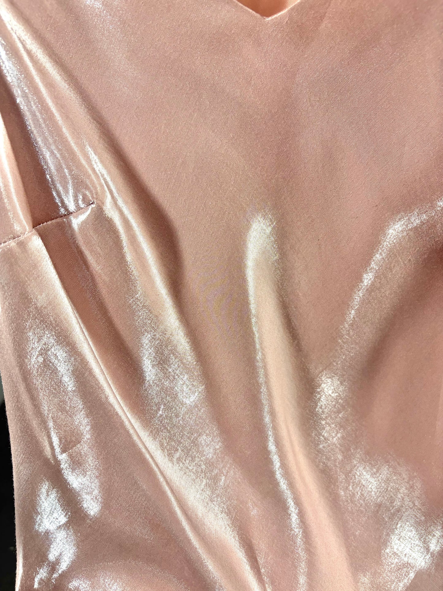 1990s Blush Pink Metallic Effect Bias Cut V-Neck Gown