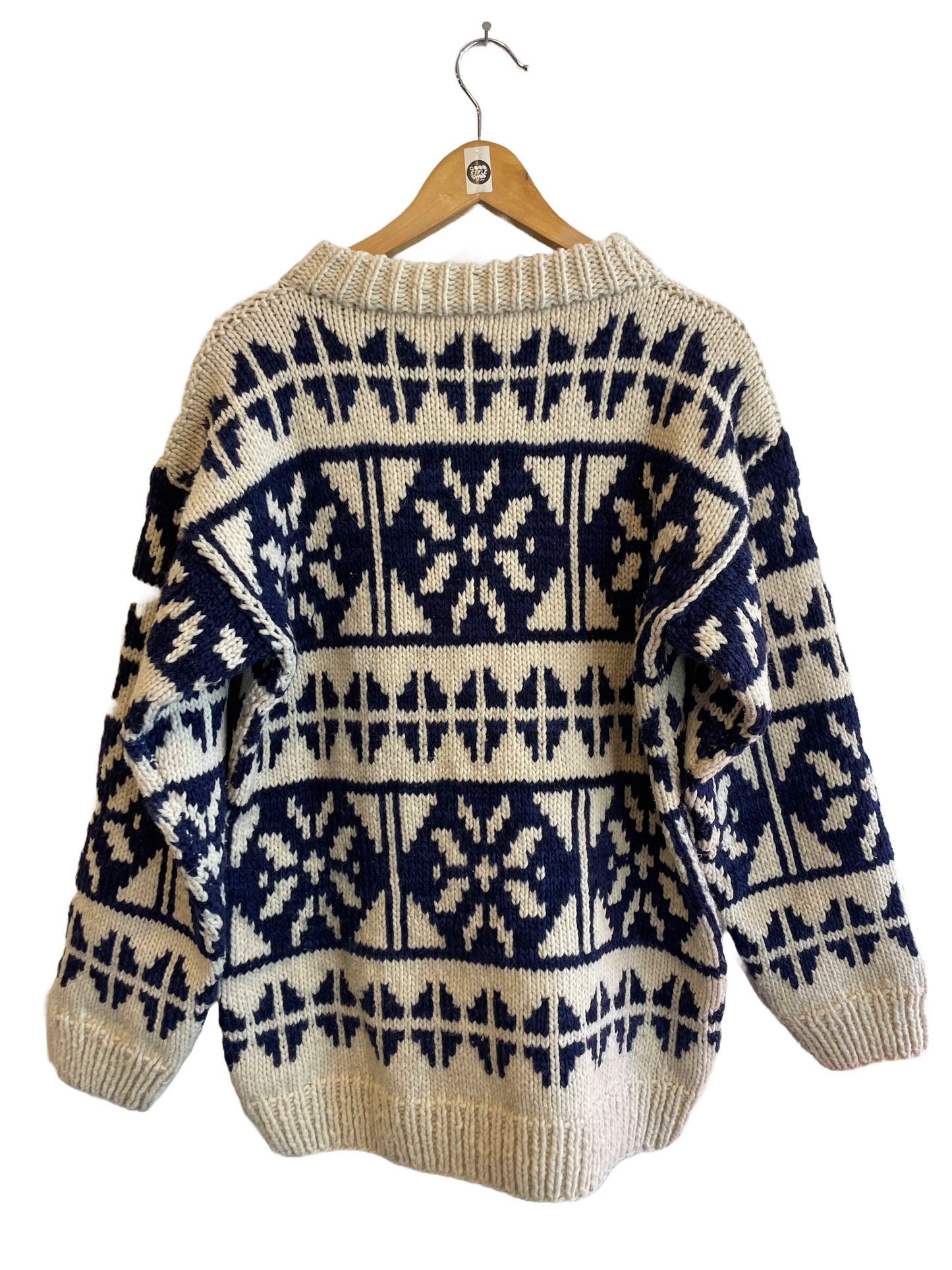 1990s Chunky Cream Navy Wool Sweater