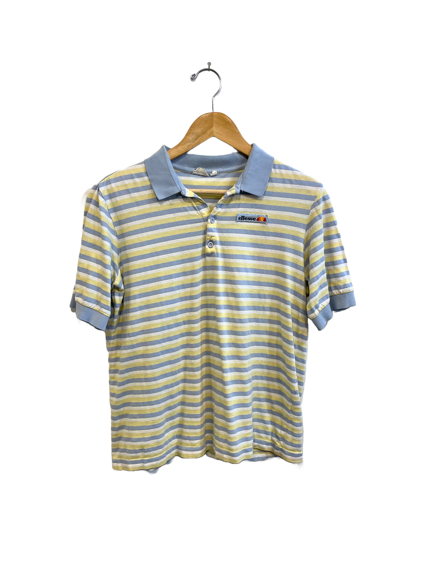 1980s Pastel Yellow Grey Ellesse Ski Brand Cotton Polo
