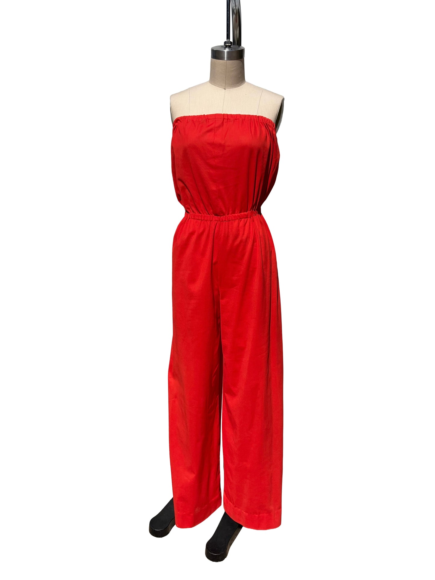 1970s Mandarin Orange Poly Wrap Poncho Top Strapless Jumpsuit Set