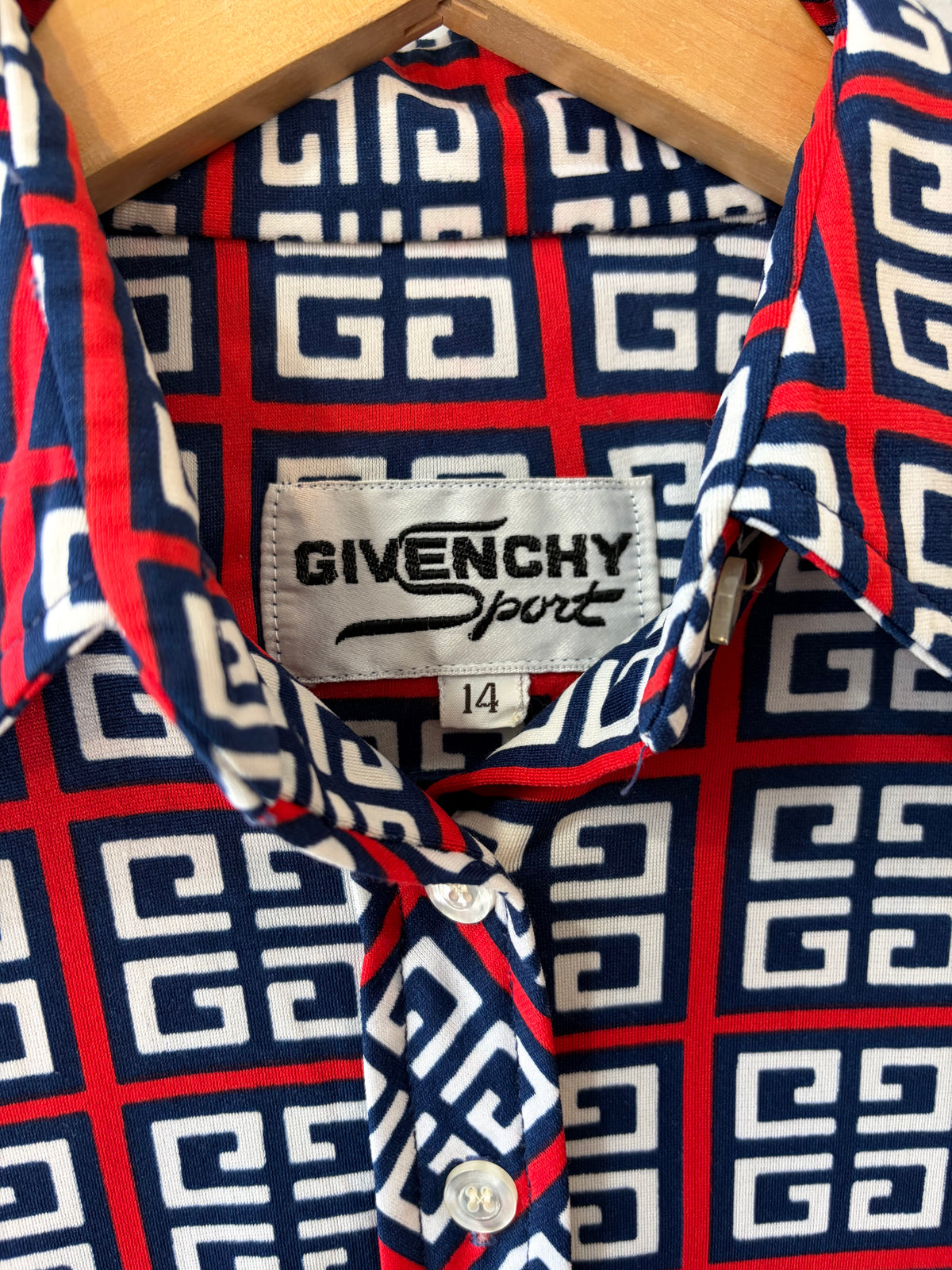 1970s Tricolor Givenchy Sport Fitted Poly Blouse