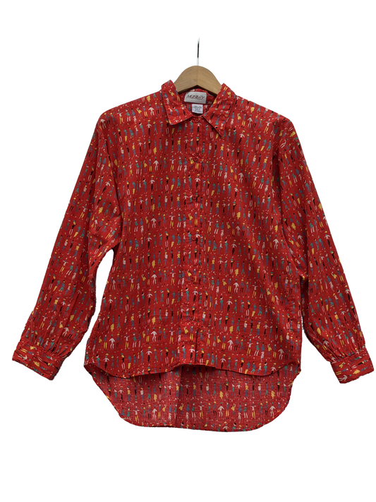 1980s Red Abstract People Print Shirt