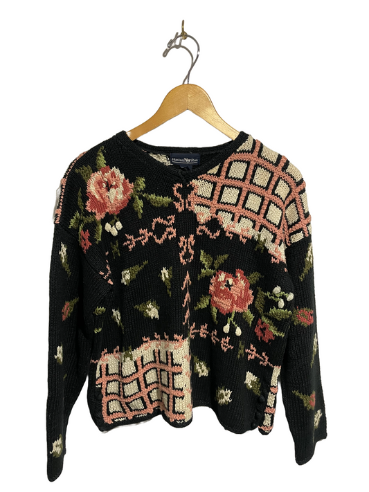 1980s Cotton Floral Ramie-Blend Cottagecore Sweater