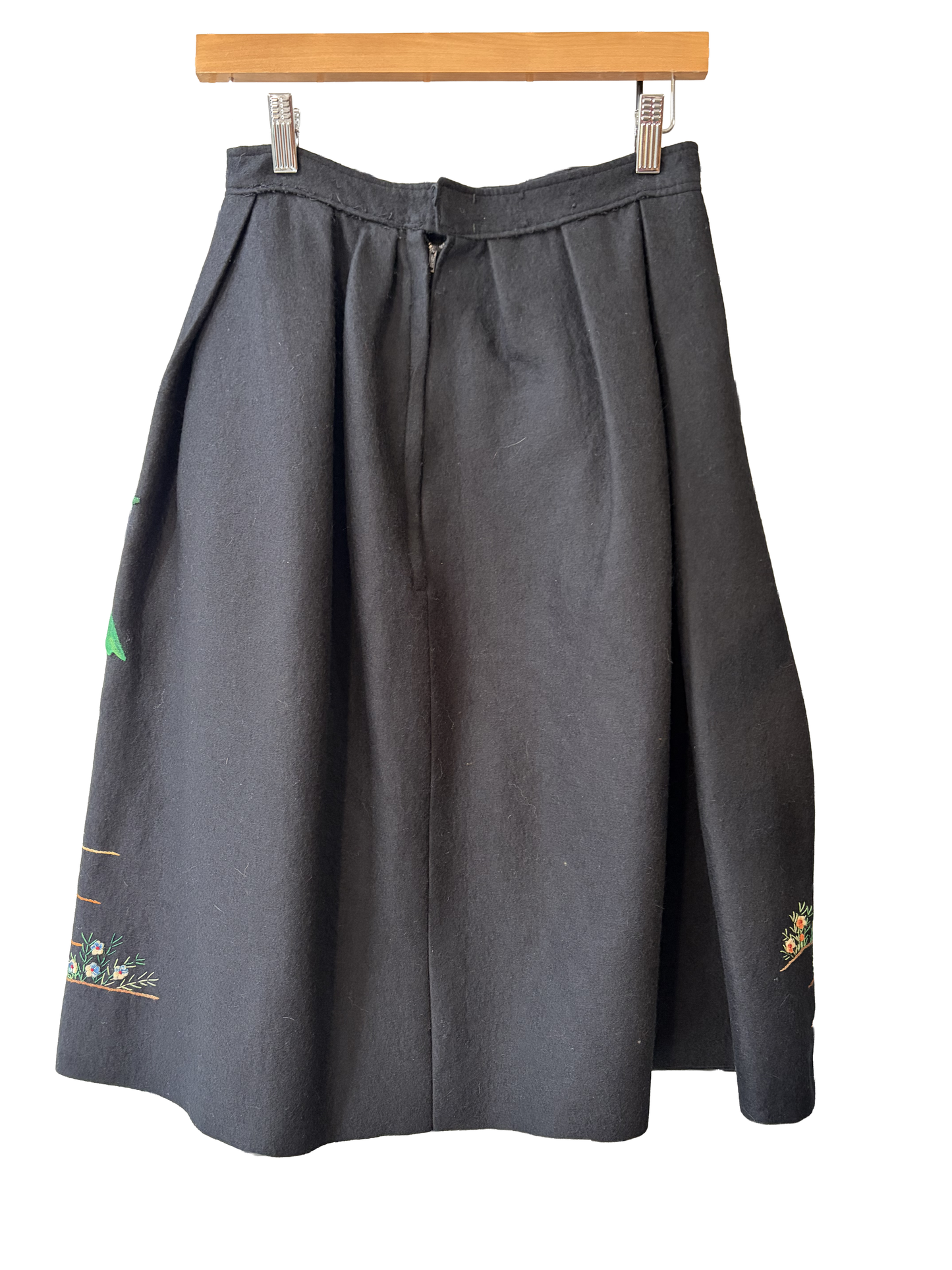 1950s Black Wool Felt Mexican Souvenir Painted Applique Skirt